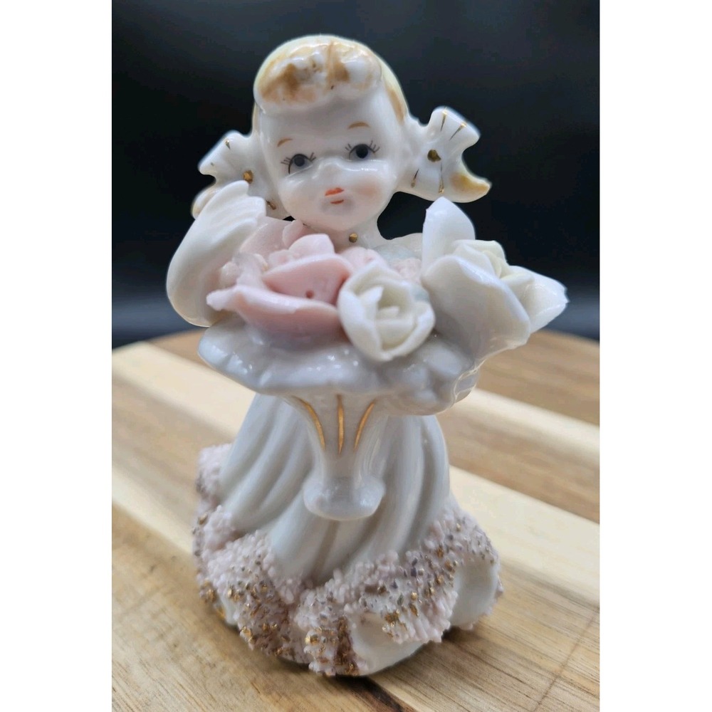 Royal Sealy Made In Japan Girl Figurine With Flowers & Pigtails